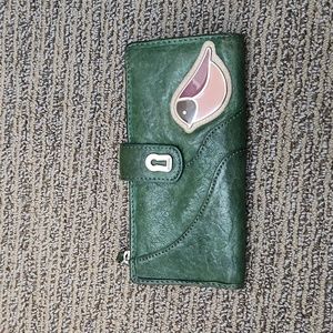 Fossil Green Wallet with Bird Design